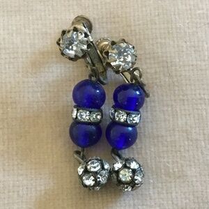 Vintage 60's Miriam Haskell Cobalt Blue earrings with Rhinestones